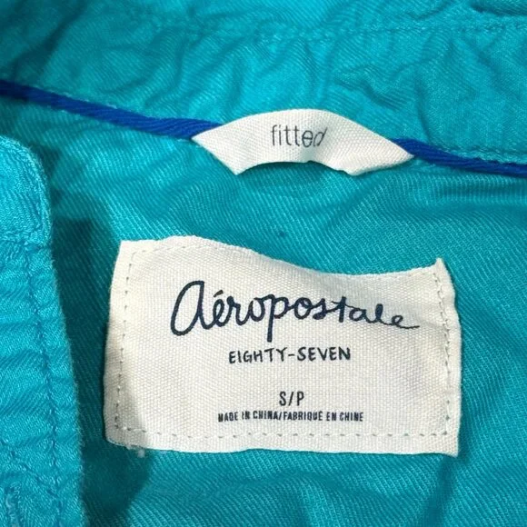Aeropostale Fitted Teal Blue Long Sleeve Button Down Collared Shirt Women's S - Picture 12 of 13